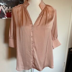 Light pink mauve silk short sleeve blouse